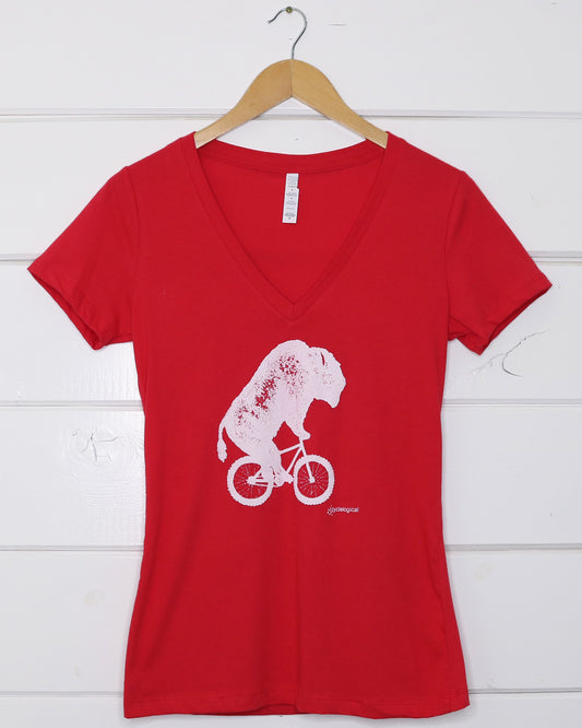 Bison Women's Red V-Neck T-Shirt