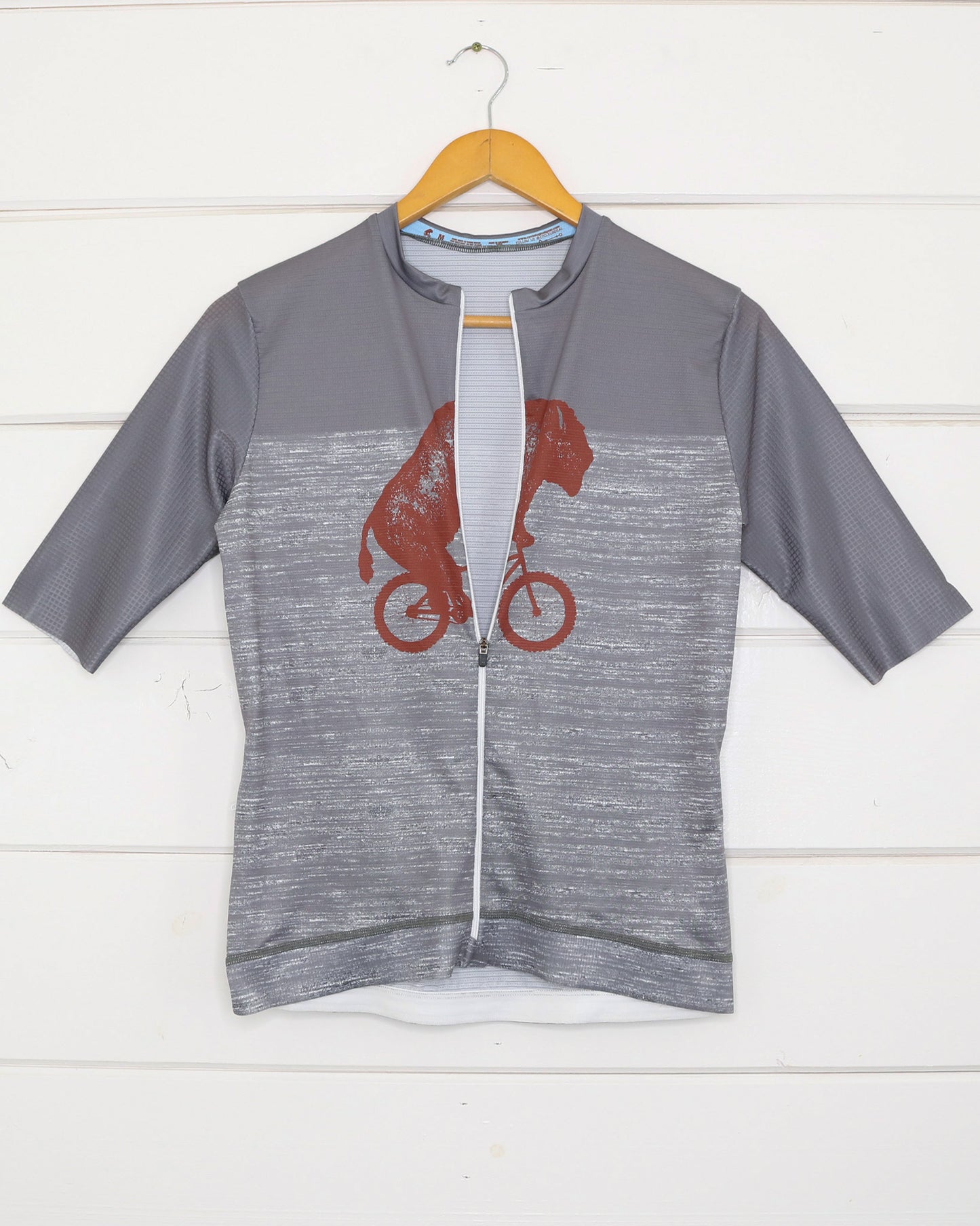 Bison Zip Cycling Jersey half open with zipper flap closed