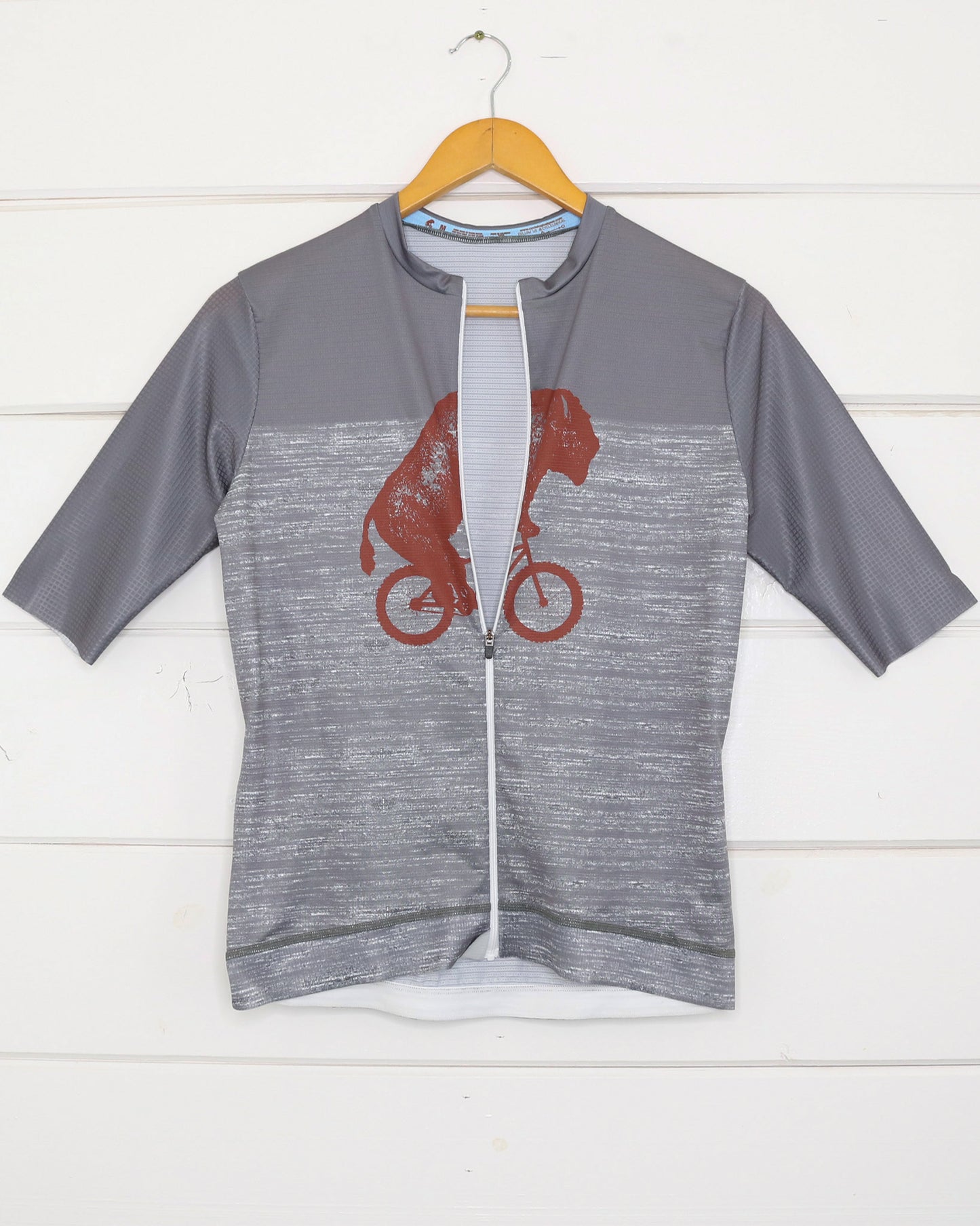 Bison Zip Cycling Jersey half open with zipper flap open