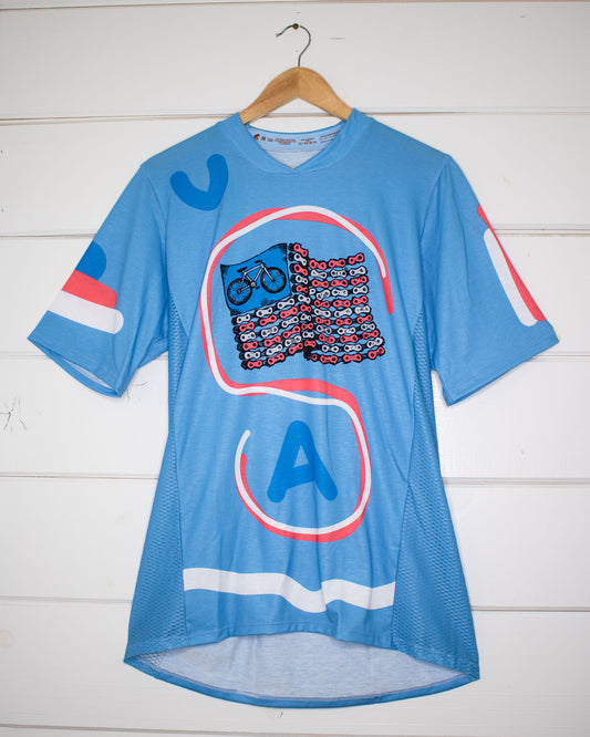 USA Mountain Bike Jersey with bike chain American flag, Front