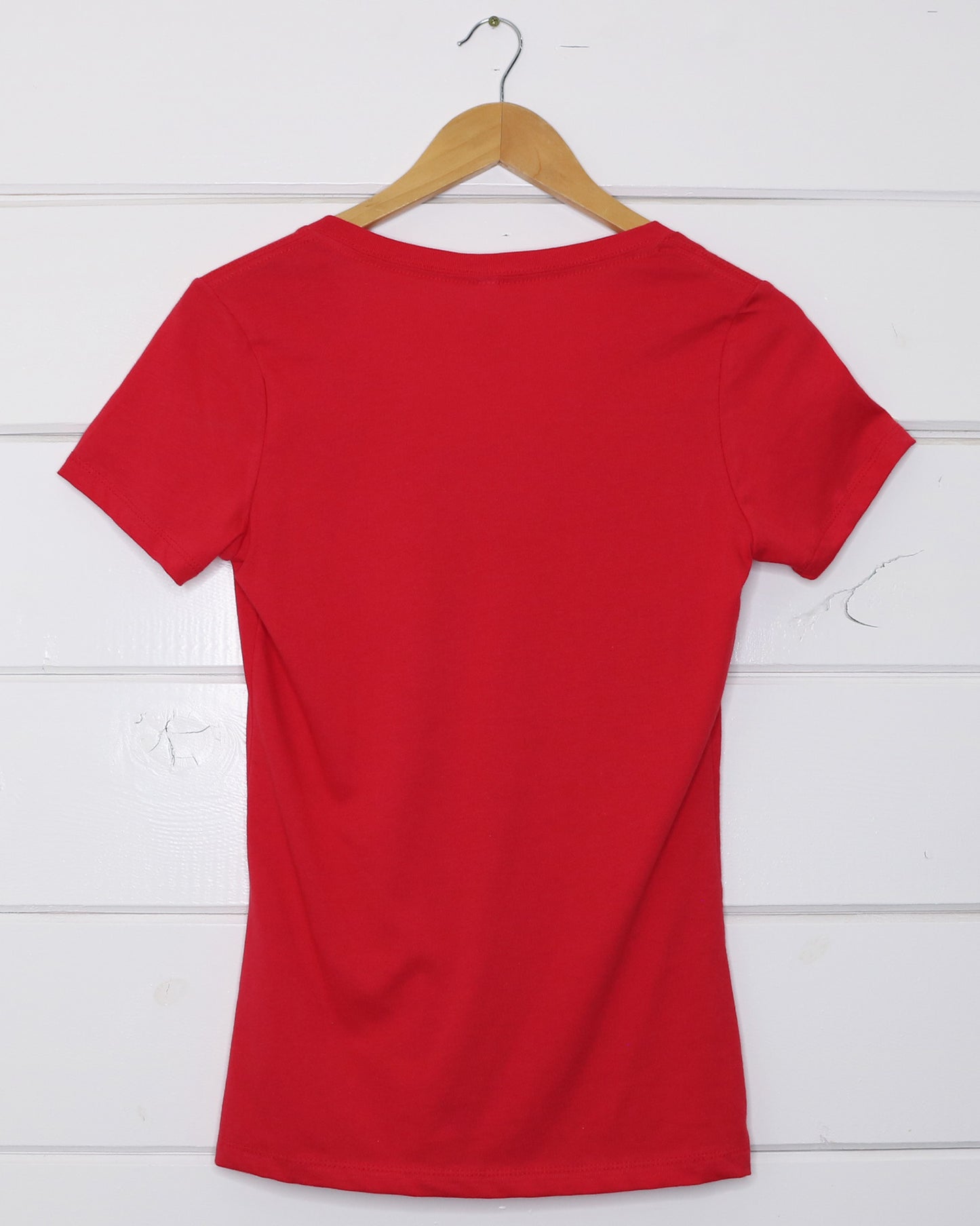Bison Women's Red V-Neck T-Shirt Back