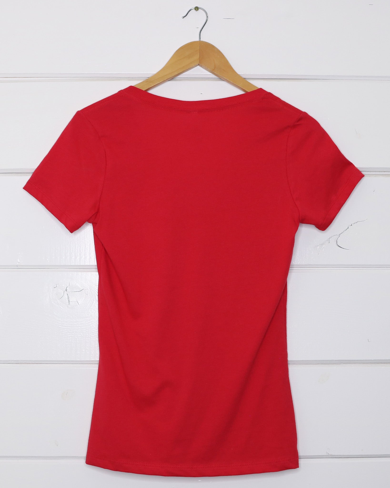 Bison Women's Red V-Neck T-Shirt Back
