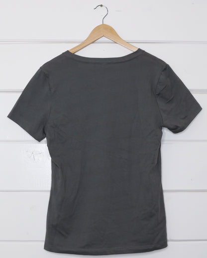 Bison Women's Grey V-Neck T-Shirt Back