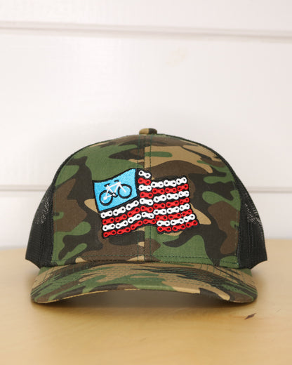Chain Flag Camo Trucker Hat Front