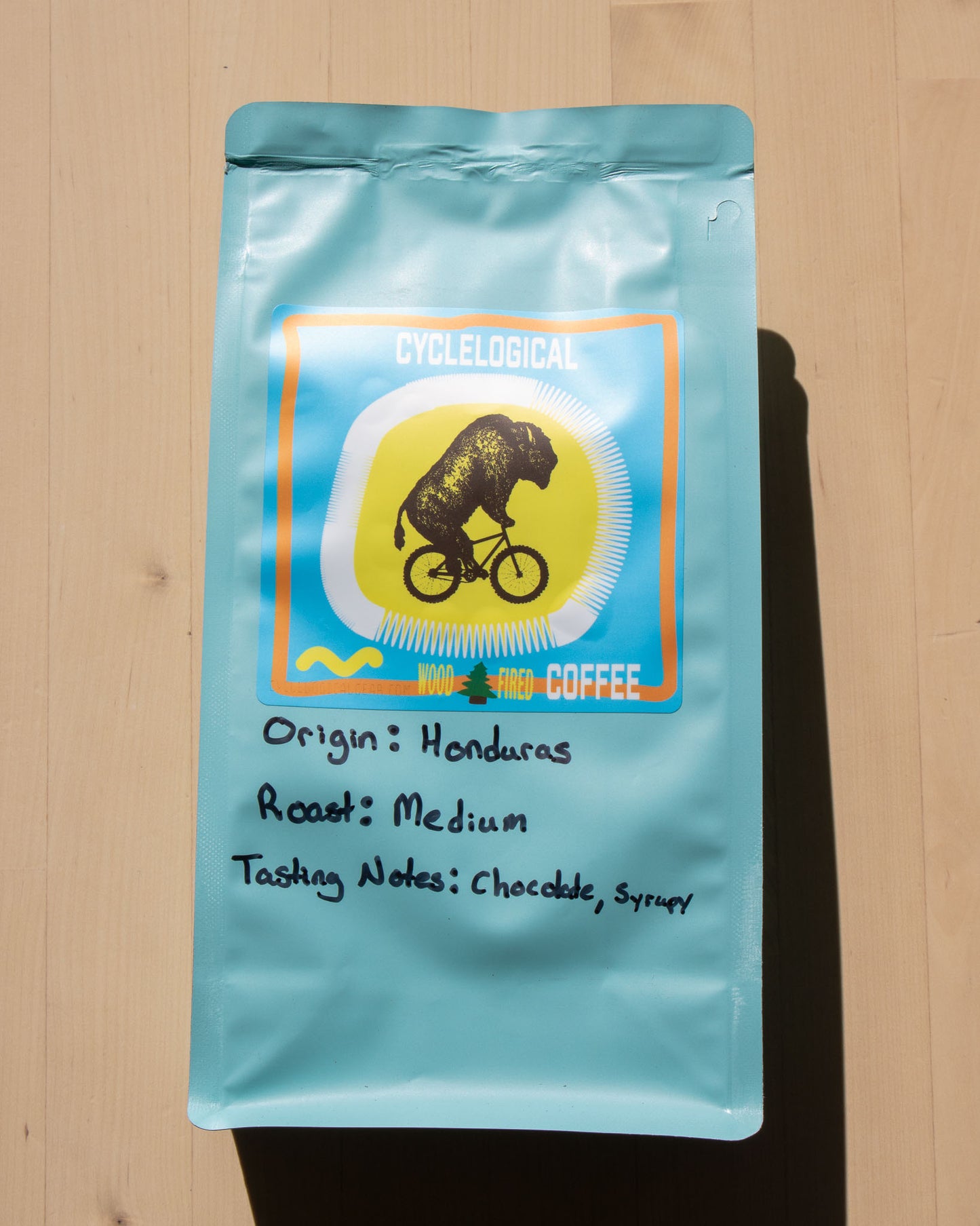 Single origin, medium roast Honduran coffee in a blue bag with Cyclelogical Logo